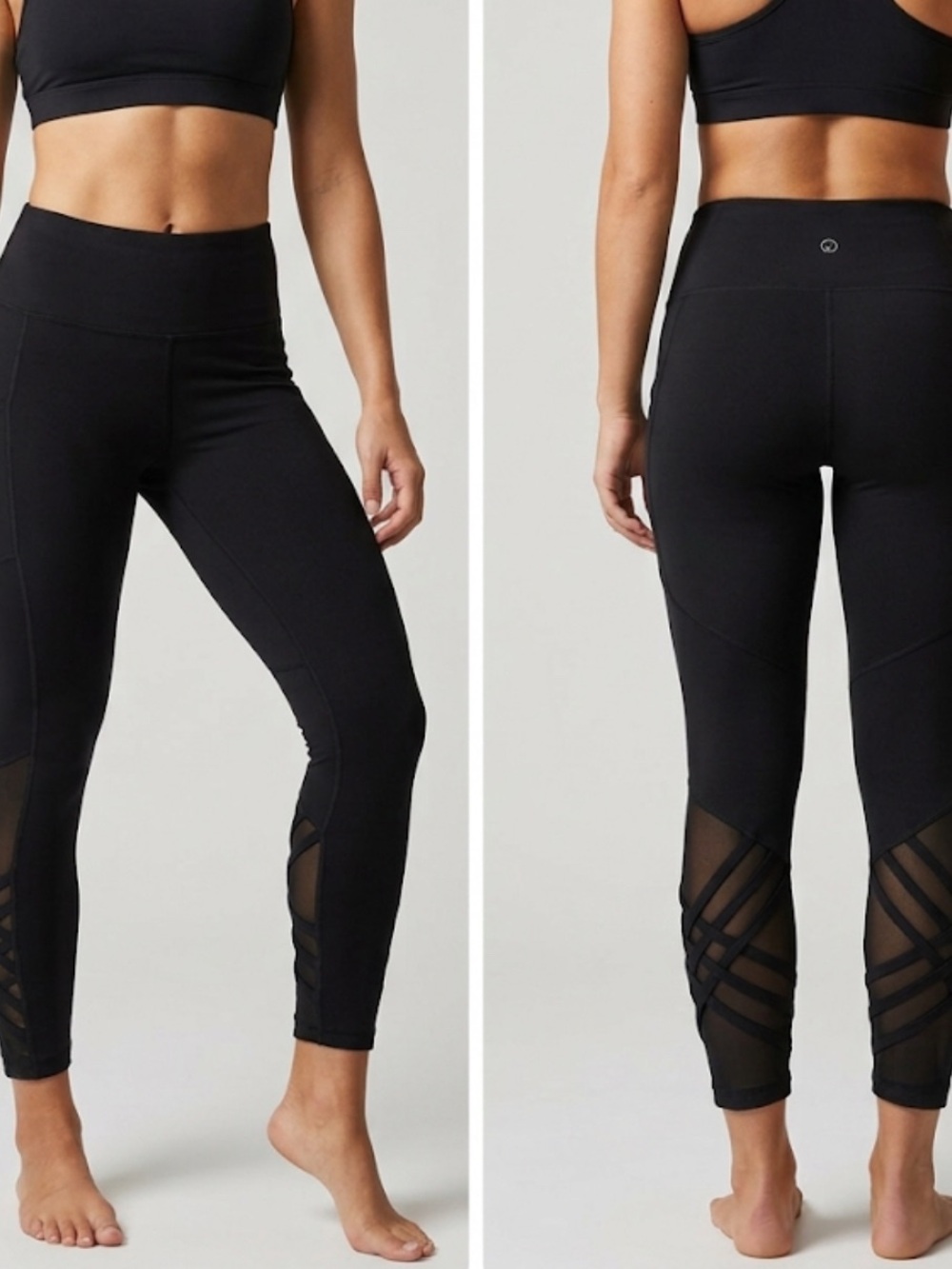 VOGO Athletica Black High-Waist Mesh-Detail Capris